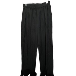 PrettyLittleThing Black Cotton Wide Leg Ruffle Hem Pants Womens Medium